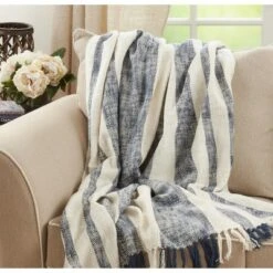 Saro Lifestyle Saro Lifestyle Cotton Throw With Banded Design, Navy Blue, 50"x60" 7 Saro Lifestyle Saro Lifestyle Cotton Throw With Banded Design, Navy Blue, 50"x60" -Winter Glow Store GUEST 2fa7a493 a274 4398 a229 0921a09fed52