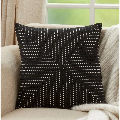 18"x18" Stitched Patchwork Design Square Pillow Cover Black - Saro Lifestyle 3 18"x18" Stitched Patchwork Design Square Pillow Cover Black - Saro Lifestyle - Image 3