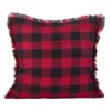 20" Fringed Buffalo Plaid Pillow Down Filled Red - SARO Lifestyle
