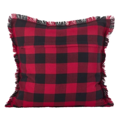 20" Fringed Buffalo Plaid Pillow Down Filled Red - SARO Lifestyle 1 20" Fringed Buffalo Plaid Pillow Down Filled Red - SARO Lifestyle