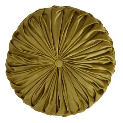 14" Round Velvet Pintucked Poly Filled Throw Pillow Kiwi - Saro Lifestyle 1 14" Round Velvet Pintucked Poly Filled Throw Pillow Kiwi - Saro Lifestyle