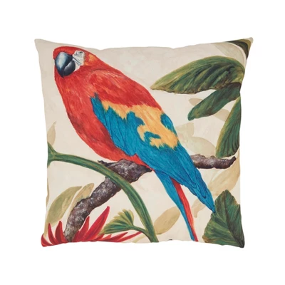Saro Lifestyle Colorful Parrot Outdoor Pillow With Poly Fill, 18"x18", Multicolored 4 Saro Lifestyle Colorful Parrot Outdoor Pillow With Poly Fill, 18"x18", Multicolored - Image 4