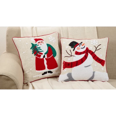 16"x16" Jolly Snowman Square Throw Pillow Tan - Saro Lifestyle: Festive Decor, Duck Feather Filled 2 16"x16" Jolly Snowman Square Throw Pillow Tan - Saro Lifestyle: Festive Decor, Duck Feather Filled - Image 2