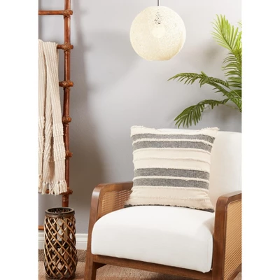 Saro Lifestyle Throw Pillow Cover Striped Tufted Design, 20", Black 2 Saro Lifestyle Throw Pillow Cover Striped Tufted Design, 20", Black - Image 2