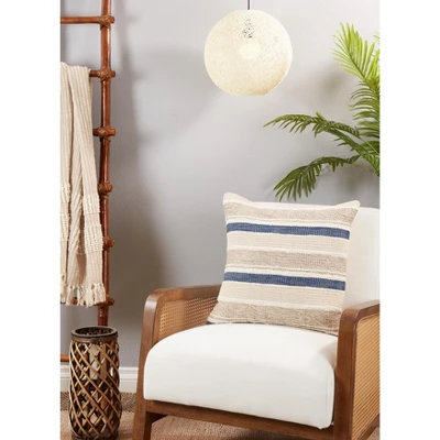 Saro Lifestyle Down Filled Throw Pillow With Stripe Design, 20", Blue 2 Saro Lifestyle Down Filled Throw Pillow With Stripe Design, 20", Blue - Image 2