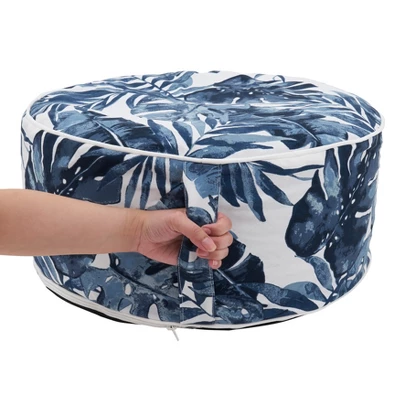 Saro Lifestyle Blue Tropic Outdoor Ottoman, 21"x9" Round, Navy Blue 1 Saro Lifestyle Blue Tropic Outdoor Ottoman, 21"x9" Round, Navy Blue