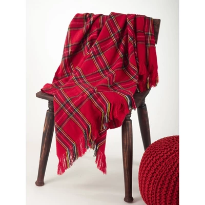 Red Plaid Design Throw (50"X60"): Saro Lifestyle, Acrylic & Polyester, Hand Wash, Tumble Dry, All Ages 2 Red Plaid Design Throw (50"X60"): Saro Lifestyle, Acrylic & Polyester, Hand Wash, Tumble Dry, All Ages - Image 2