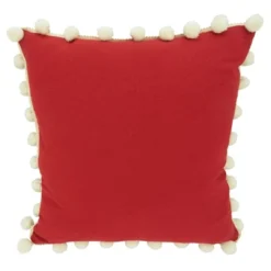 Saro Lifestyle Plaid Pom Pom Decorative Pillow Cover, Red, 18"
