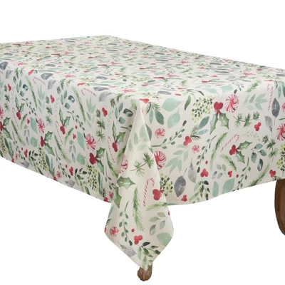 Saro Lifestyle Holiday Tablecloth With Christmas Foliage And Candy Canes 2 Saro Lifestyle Holiday Tablecloth With Christmas Foliage And Candy Canes - Image 2