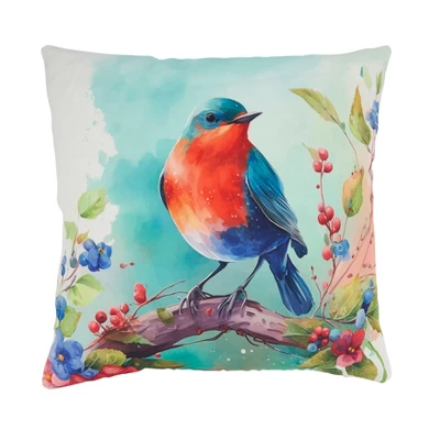Saro Lifestyle Charming Perched Bird Outdoor Pillow With Poly Fill, 18"x18", Multicolored 4 Saro Lifestyle Charming Perched Bird Outdoor Pillow With Poly Fill, 18"x18", Multicolored - Image 4