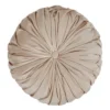 14" Round Velvet Pintucked Poly Filled Throw Pillow Natural - Saro Lifestyle