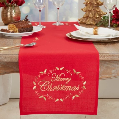 Saro Lifestyle Merry Christmas Embroidered Design Table Runner 2 Saro Lifestyle Merry Christmas Embroidered Design Table Runner - Image 2