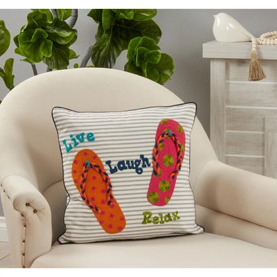 Saro Lifestyle Live, Laugh, Relax Sandals Decorative Pillow Cover, Multi, 18" 2 Saro Lifestyle Live, Laugh, Relax Sandals Decorative Pillow Cover, Multi, 18" - Image 2