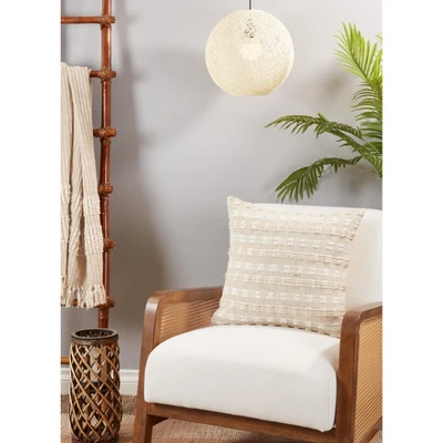 Saro Lifestyle Stripe Design Woven Throw Pillow With Down Filling, 20", Beige 2 Saro Lifestyle Stripe Design Woven Throw Pillow With Down Filling, 20", Beige - Image 2