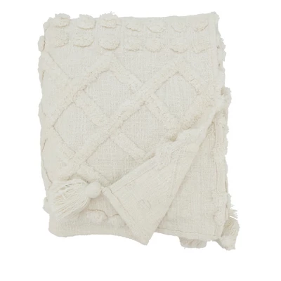 Saro Lifestyle Chic Tufted Throw With Tassels, White, 50"x60" 1 Saro Lifestyle Chic Tufted Throw With Tassels, White, 50"x60"