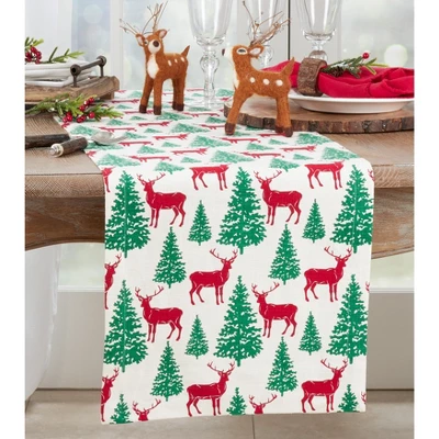 Saro Lifestyle Deer And Christmas Trees Design Table Runner 2 Saro Lifestyle Deer And Christmas Trees Design Table Runner - Image 2