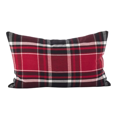 12"x20" Jarret Plaid Pillow Down Filled Red - SARO Lifestyle 1 12"x20" Jarret Plaid Pillow Down Filled Red - SARO Lifestyle