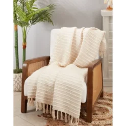 50"x60" Textured Chunky Striped Throw Blanket Ivory - Saro Lifestyle 5 50"x60" Textured Chunky Striped Throw Blanket Ivory - Saro Lifestyle -Winter Glow Store GUEST 41f0dcc6 ac63 4f1a b6a8 c9a6f1e7780a