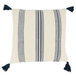 20"x20" Oversize Textured Striped Tassel Poly Filled Square Throw Pillow Navy Blue - Saro Lifestyle