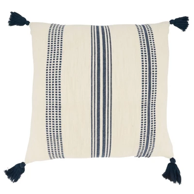 20"x20" Oversize Textured Striped Tassel Poly Filled Square Throw Pillow Navy Blue - Saro Lifestyle 1 20"x20" Oversize Textured Striped Tassel Poly Filled Square Throw Pillow Navy Blue - Saro Lifestyle