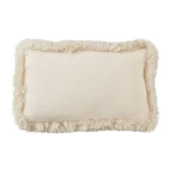 12"x20" Oversize Luxurious Linen Poly Filled With Plush Lamb Fur Border Lumbar Throw Pillow - Saro Lifestyle -Winter Glow Store GUEST 42d73d59 4e62 465d aca5 ef1020ffdc20