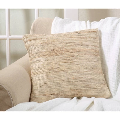 18"x18" Down Filled Jute Chindi Square Throw Pillow Natural - Saro Lifestyle: Modern Indoor Decor, Duck Feather Fill, Zippered 2 18"x18" Down Filled Jute Chindi Square Throw Pillow Natural - Saro Lifestyle: Modern Indoor Decor, Duck Feather Fill, Zippered - Image 2
