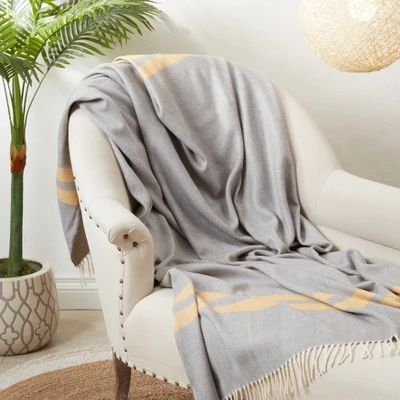 Saro Lifestyle Trendy Stripe And Herringbone Fringed Throw 2 Saro Lifestyle Trendy Stripe And Herringbone Fringed Throw - Image 2