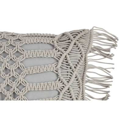 18"x18" Macramé Down Filled Square Throw Pillow Gray- Saro Lifestyle 2 18"x18" Macramé Down Filled Square Throw Pillow Gray- Saro Lifestyle - Image 2