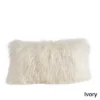 Saro Lifestyle 100% Wool Mongolian Lamb Fur Throw Pillow With Poly Filling, Off-White, 12"x20"
