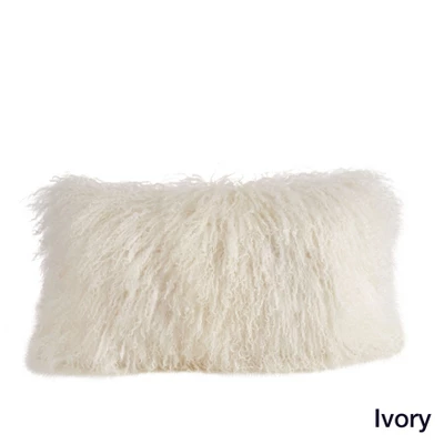 Saro Lifestyle 100% Wool Mongolian Lamb Fur Throw Pillow With Poly Filling, Off-White, 12"x20" 1 Saro Lifestyle 100% Wool Mongolian Lamb Fur Throw Pillow With Poly Filling, Off-White, 12"x20"