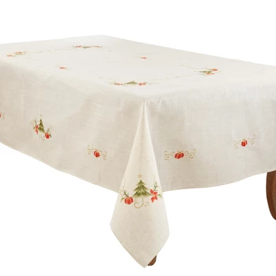 Saro Lifestyle Embroidered Christmas Tree Design Holiday Linen Blend Tablecloth 2 Saro Lifestyle Embroidered Christmas Tree Design Holiday Linen Blend Tablecloth - Image 2