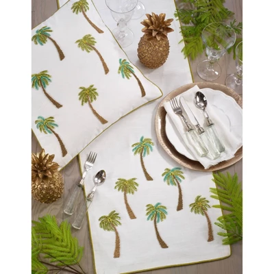 18"x18" Poly Filled Beaded Palm Tree Square Throw Pillow White - Saro Lifestyle 2 18"x18" Poly Filled Beaded Palm Tree Square Throw Pillow White - Saro Lifestyle - Image 2