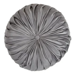 14" Velvet Pintucked Poly Filled Round Throw Pillow Gray - Saro Lifestyle
