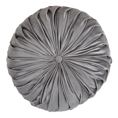 14" Velvet Pintucked Poly Filled Round Throw Pillow Gray - Saro Lifestyle 1 14" Velvet Pintucked Poly Filled Round Throw Pillow Gray - Saro Lifestyle