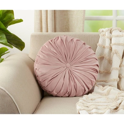 14" Velvet Pintucked Poly Filled Round Throw Pillow Blush - Saro Lifestyle 3 14" Velvet Pintucked Poly Filled Round Throw Pillow Blush - Saro Lifestyle - Image 3