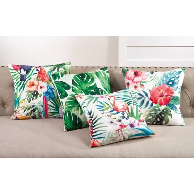 Saro Lifestyle 18"x18" Hibiscus Floral Print Poly Filled Throw Pillow: Decorative Bohemian Indoor Cushion, Zipper Closure 2 Saro Lifestyle 18"x18" Hibiscus Floral Print Poly Filled Throw Pillow: Decorative Bohemian Indoor Cushion, Zipper Closure - Image 2