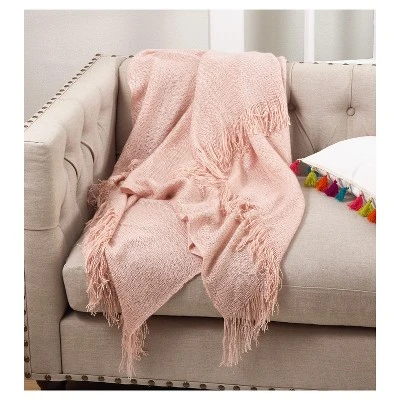 Pink Fringe Hem Throw Blankets (50"x60") - Saro Lifestyle 1 Pink Fringe Hem Throw Blankets (50"x60") - Saro Lifestyle