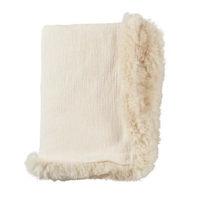 Saro Lifestyle Plush Lamb Fur Border Linen Throw Blanket 5 Saro Lifestyle Plush Lamb Fur Border Linen Throw Blanket - Image 5