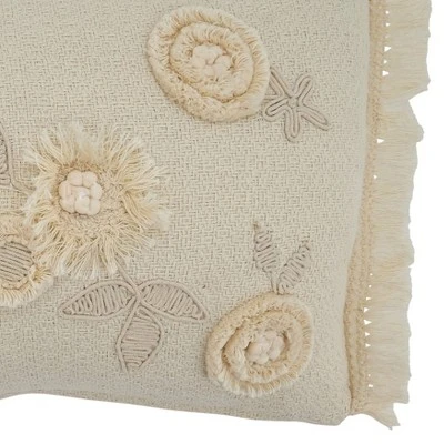 Saro Lifestyle Flower Applique Decorative Pillow Cover, Ivory, 12"x18" 2 Saro Lifestyle Flower Applique Decorative Pillow Cover, Ivory, 12"x18" - Image 2