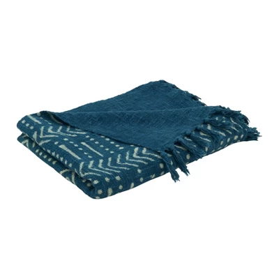 Saro Lifestyle Saro Lifestyle Mudcloth Design Throw Blanket, Indigo, 50"x60" 2 Saro Lifestyle Saro Lifestyle Mudcloth Design Throw Blanket, Indigo, 50"x60" - Image 2