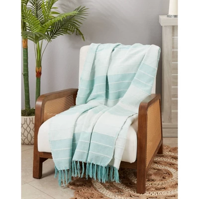 50"x60" Fringed Corded Striped Throw Blanket Aqua Blue - Saro Lifestyle: Cotton Weave, Machine Washable, Cozy For All Ages 3 50"x60" Fringed Corded Striped Throw Blanket Aqua Blue - Saro Lifestyle: Cotton Weave, Machine Washable, Cozy For All Ages - Image 3