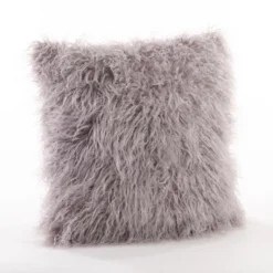 Saro Lifestyle Mongolian Faux Fur Throw Pillow, Fog, 22" X 22"