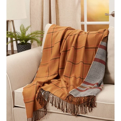 50"x60" Reversible Plaid Throw Blanket Rust - Saro Lifestyle 3 50"x60" Reversible Plaid Throw Blanket Rust - Saro Lifestyle - Image 3
