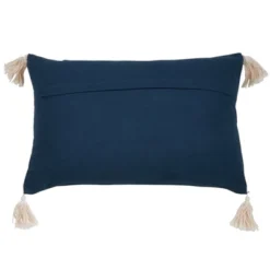 Saro Lifestyle Tri-Line Frayed Throw Pillow With Polyester Filling, Navy Blue, 14" X 23"