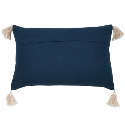 Saro Lifestyle Tri-Line Frayed Throw Pillow With Polyester Filling, Navy Blue, 14" X 23" 1 Saro Lifestyle Tri-Line Frayed Throw Pillow With Polyester Filling, Navy Blue, 14" X 23"