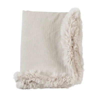 Saro Lifestyle Plush Lamb Fur Border Linen Throw Blanket 3 Saro Lifestyle Plush Lamb Fur Border Linen Throw Blanket - Image 3