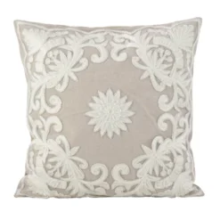 Saro Lifestyle Embroidered Floral Design Beaded Cotton Poly Filled Throw Pillow -Winter Glow Store GUEST 5802323e bab1 476f b24f 8032e1f808aa