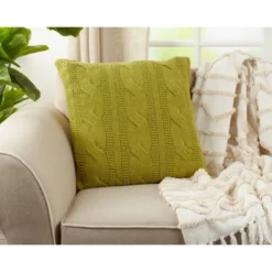 20"x20" Oversize Cable Knit Design Square Throw Pillow - Saro Lifestyle