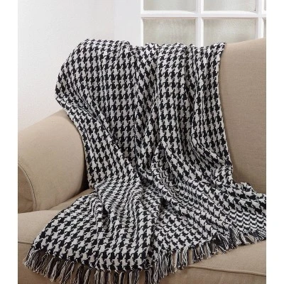 50"x60" Houndstooth Throw Blanket Black - Saro Lifestyle: Cotton Weave, Modern Decor, Machine Washable 3 50"x60" Houndstooth Throw Blanket Black - Saro Lifestyle: Cotton Weave, Modern Decor, Machine Washable - Image 3