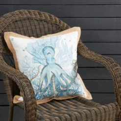 Saro Lifestyle Whimsical Outdoor Octopus Poly Filled Pillow, 18"x18", Blue -Winter Glow Store GUEST 59cb0123 780b 491a 9e60 83c57385a0ff